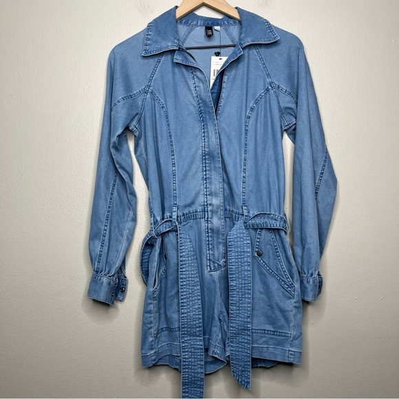NEW Kut from the Kloth Women Romper XS Blue‎ Chambray Denim Arabella Shorts Belt - Picture 2 of 10